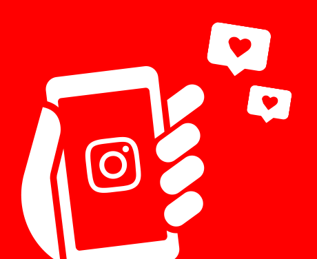 Illustration eines Smartphones mit Instagram-Logo in einer Hand | Sparkasse Hannover