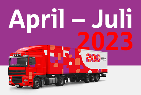 Beschriftung April bis Juli 2023 und ein LKW mit integrierter Bühne | Sparkasse Hannover